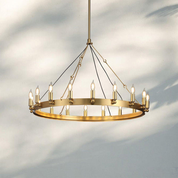 Camina Luxury Vintage Round Chandelier-Round 26'' 12-Light-Lacquered Brass-Candelabra