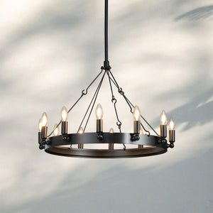 Camina Luxury Vintage Round Chandelier-Round 26'' 12-Light-Matte Black-Candelabra