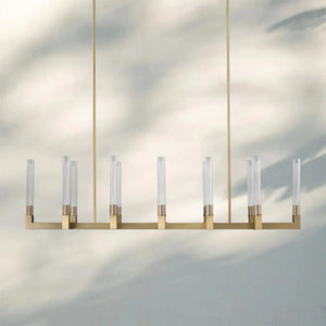 Cannel Candlestick Glass Linear Chandelier-Linear 55"L 12-Light-Lacquered Brass-