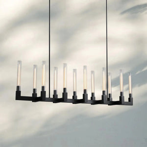 Cannel Candlestick Glass Linear Chandelier-Linear 67"L 12-Light-Matte Black-