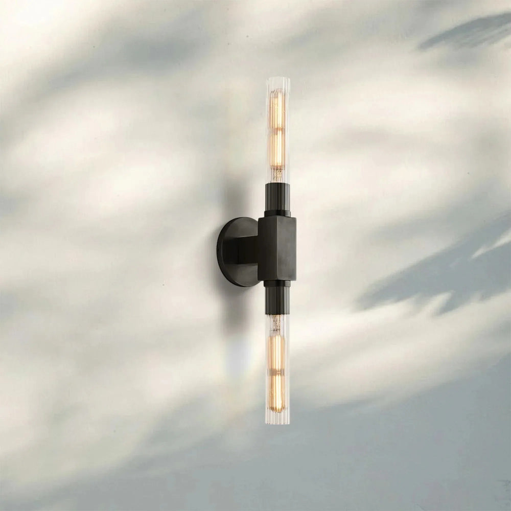 Cannel Glass Linear Wall Sconce-Nickel-