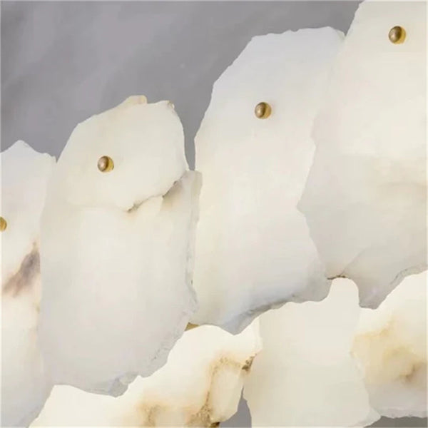 Carlos Alabaster Modern Snowflake Linear Chandelier Over Dining Table chandelier Kevin Studio Inc