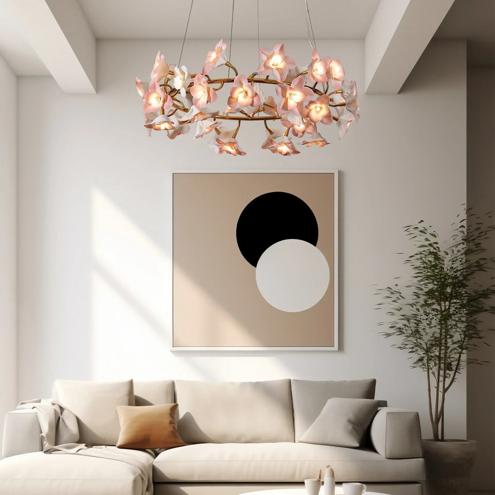 Ceramic Blossom Flower Round Bedroom Chandelier-Chandeliers-Arialamps