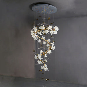Ceramic Flower Chandelier in Artistic Brass Branch Design-Chandeliers-Arialamps