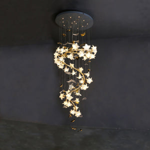 Ceramic Flower Chandelier in Artistic Brass Branch Design-Chandeliers-Arialamps