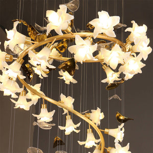 Ceramic Flower Chandelier in Artistic Brass Branch Design-Chandeliers-Arialamps