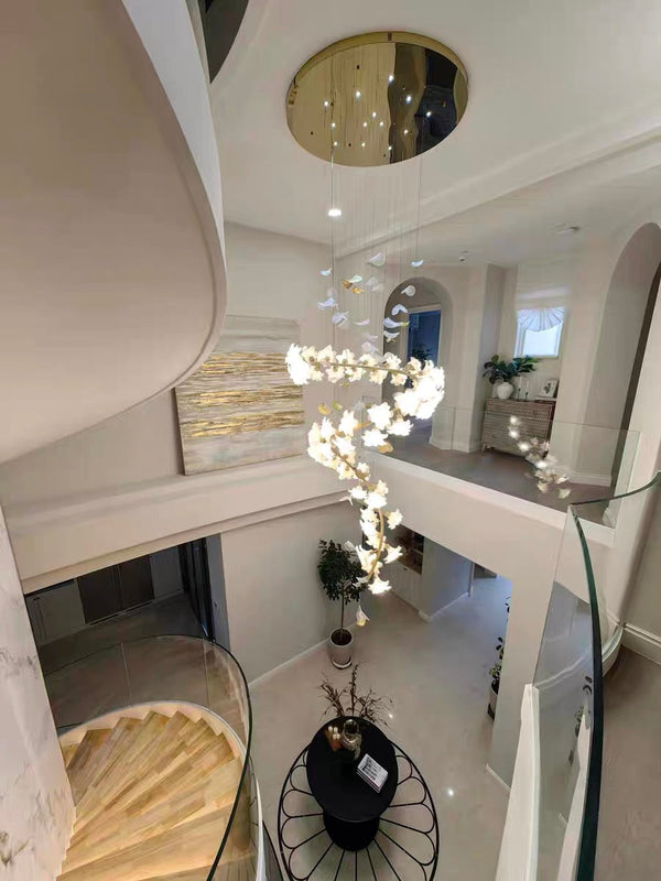 Ceramic Flower Chandelier in Artistic Brass Branch Design-Chandeliers-Arialamps