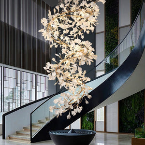 Ceramic Gingko Staircase Branch Chandelier-Arialamps