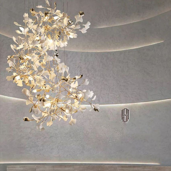 Ceramic Gingko Staircase Branch Chandelier-Arialamps