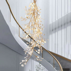 Ceramic Gingko Staircase Branch Chandelier-Arialamps