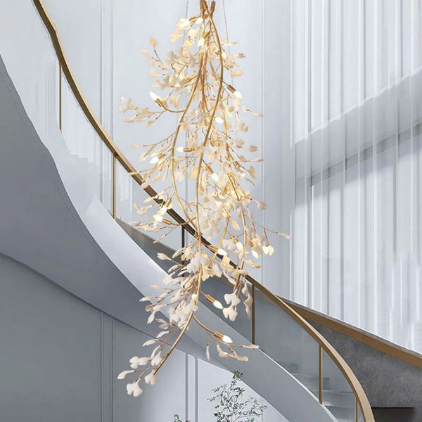 Ceramic Gingko Staircase Branch Chandelier-Arialamps