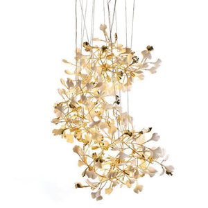 Ceramic Gingko Staircase Branch Chandelier-Arialamps