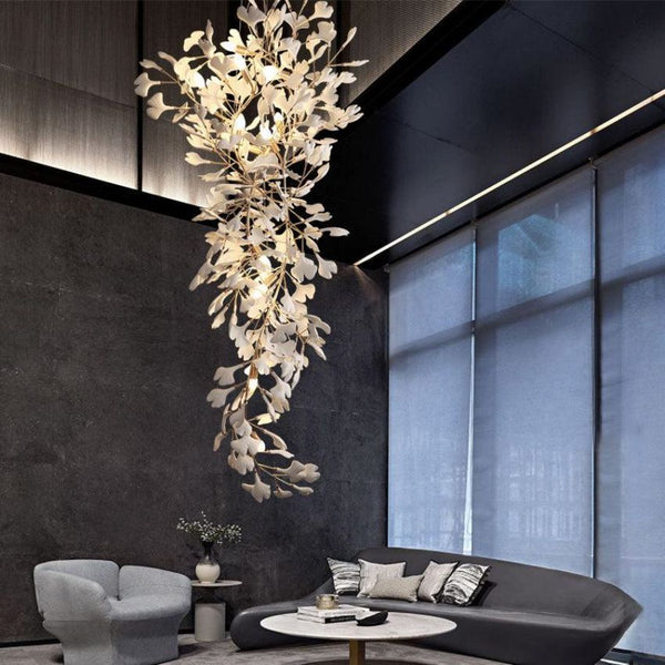 Ceramic Gingko Staircase Branch Chandelier-Arialamps