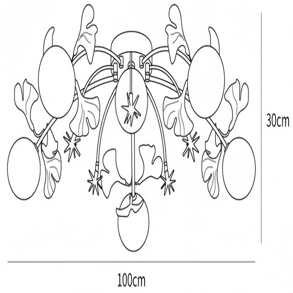Ceramic Ginkgo Glass Ceiling Lamp-6+5 Heads 39.4"X H 11.8"-
