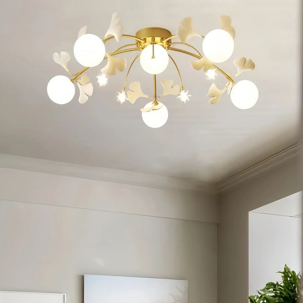 Ceramic Ginkgo Glass Ceiling Lamp-