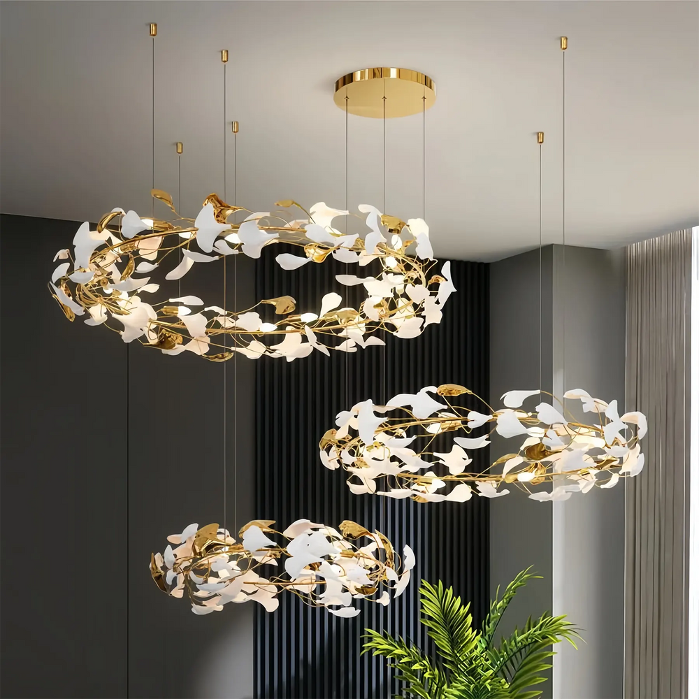 Ceramic Ginkgo Rings Branch Chandelier-