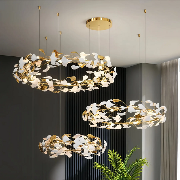 Ceramic Ginkgo Rings Branch Chandelier-