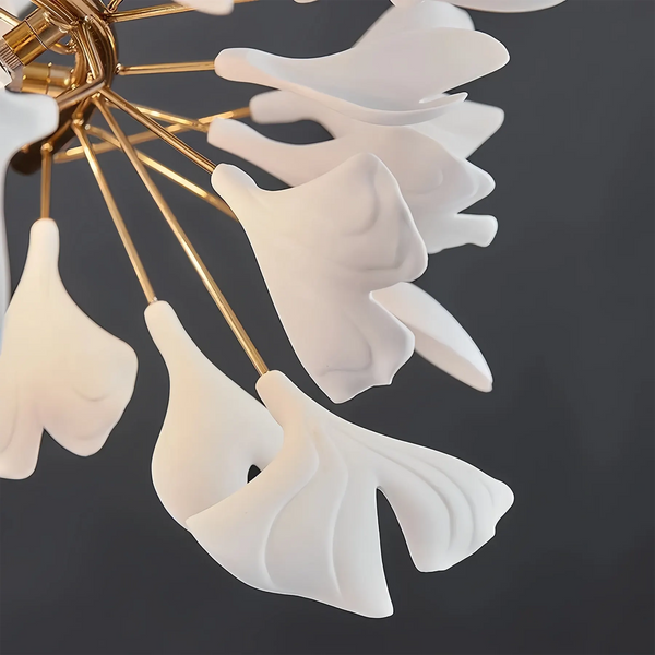Ceramic Ginkgo Rings Linear Branch Chandelier-