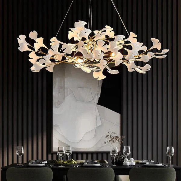 Ceramic Petal Modern Linear Branch Chandelier
