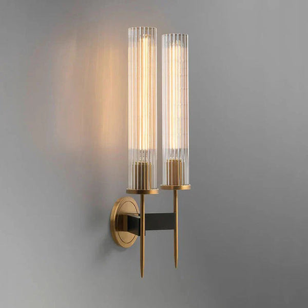 Chevelle Double Sconce, Modern Solid Brass Glass Wall Lamp - Arialamps