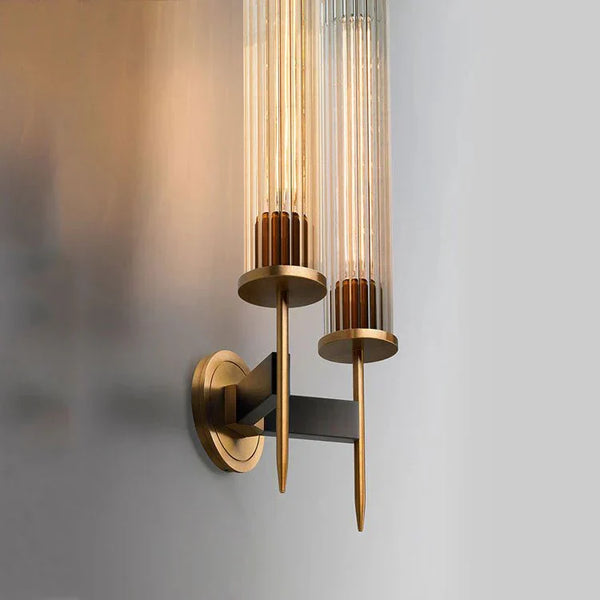 Chevelle Double Sconce, Modern Solid Brass Glass Wall Lamp - Arialamps