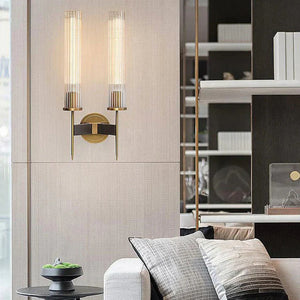 Chevelle Double Sconce, Modern Solid Brass Glass Wall Lamp - Arialamps