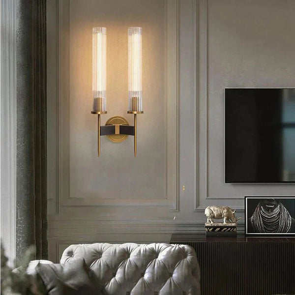 Chevelle Double Sconce, Modern Solid Brass Glass Wall Lamp - Arialamps