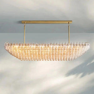 Chiare Glass Tiered Rectangular Chandelier 54'' 74''-75''-Lacquered Burnished Brass-Clear