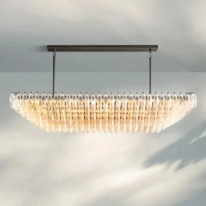 Chiare Glass Tiered Rectangular Chandelier 54'' 74''-75''-Bronze-Clear