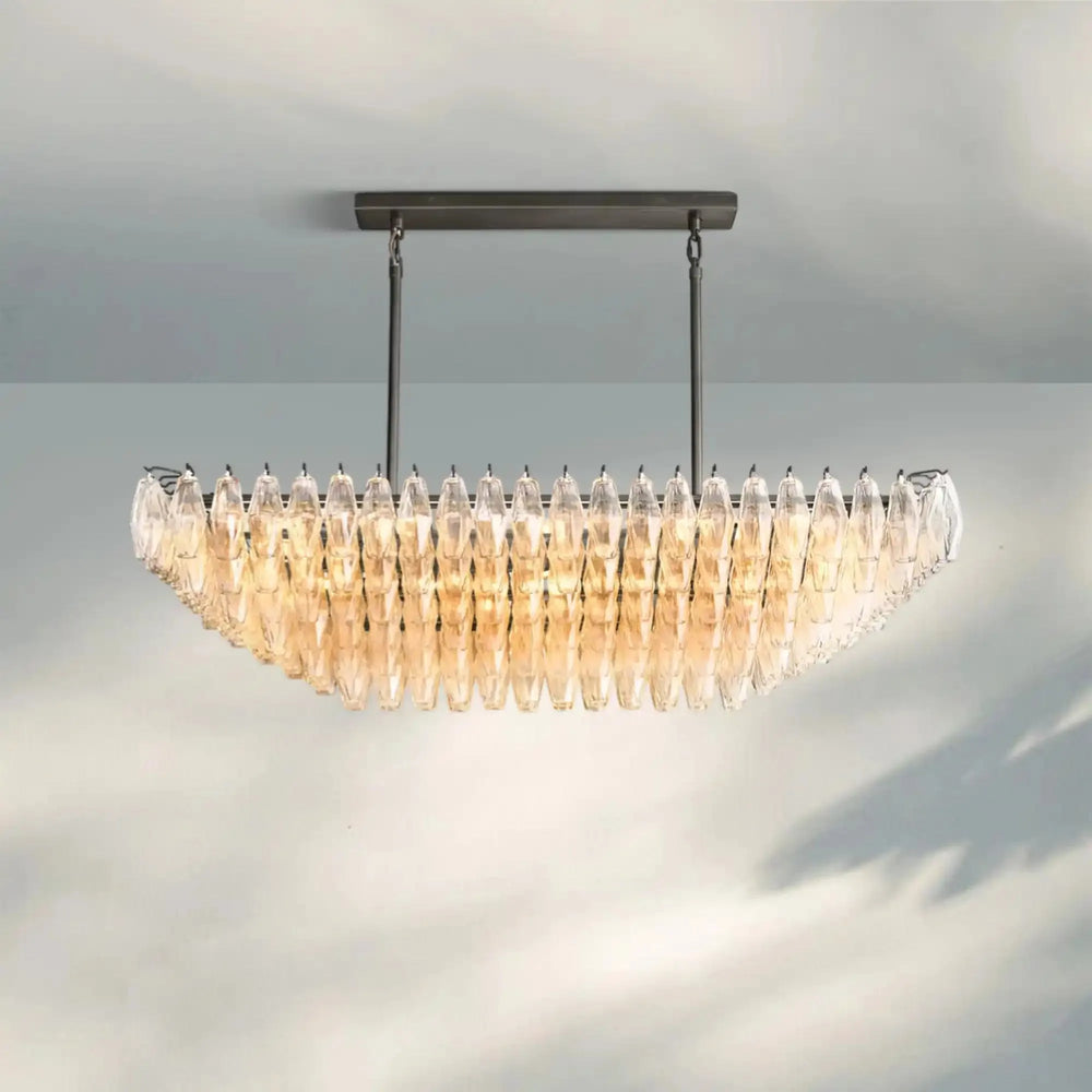 Chiare Glass Tiered Rectangular Chandelier 54'' 74''-54''-Bronze-Clear