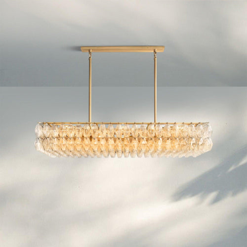 Chiare Modern Glass Rectangular Glass Chandelier 54" 74″-54''-Lacquered Burnished Brass-Clear