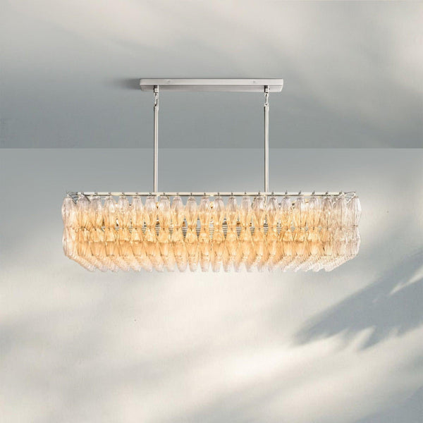 Chiare Modern Glass Rectangular Glass Chandelier 54" 74″-54''-Satin Nickel-Clear