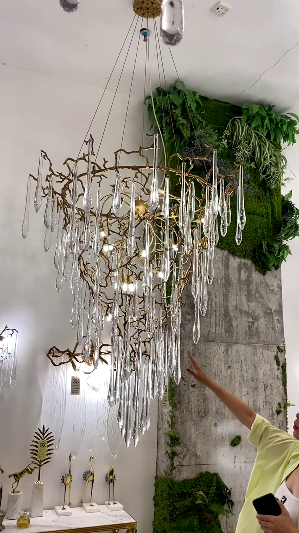 Chic Modern French Branch Copper Crystal Chandelier for Living Room Foyer and Dining Room Lighting-Chandeliers-Arialamps