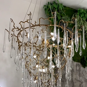 Chic Modern French Branch Copper Crystal Chandelier for Living Room Foyer and Dining Room Lighting-Chandeliers-Arialamps