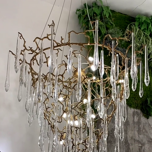 Chic Modern French Branch Copper Crystal Chandelier for Living Room Foyer and Dining Room Lighting-Chandeliers-Arialamps
