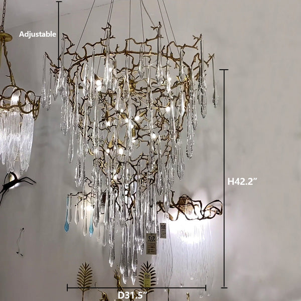 Chic Modern French Branch Copper Crystal Chandelier for Living Room Foyer and Dining Room Lighting-Chandeliers-Arialamps