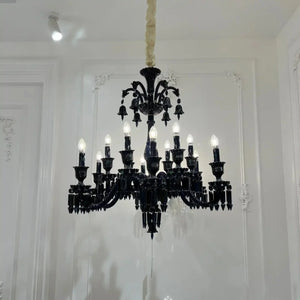 Classic Black Candle Style Chandelier Crystal Ceiling Pendant Lighting Fixture For Living/ Bedroom - Arialamps