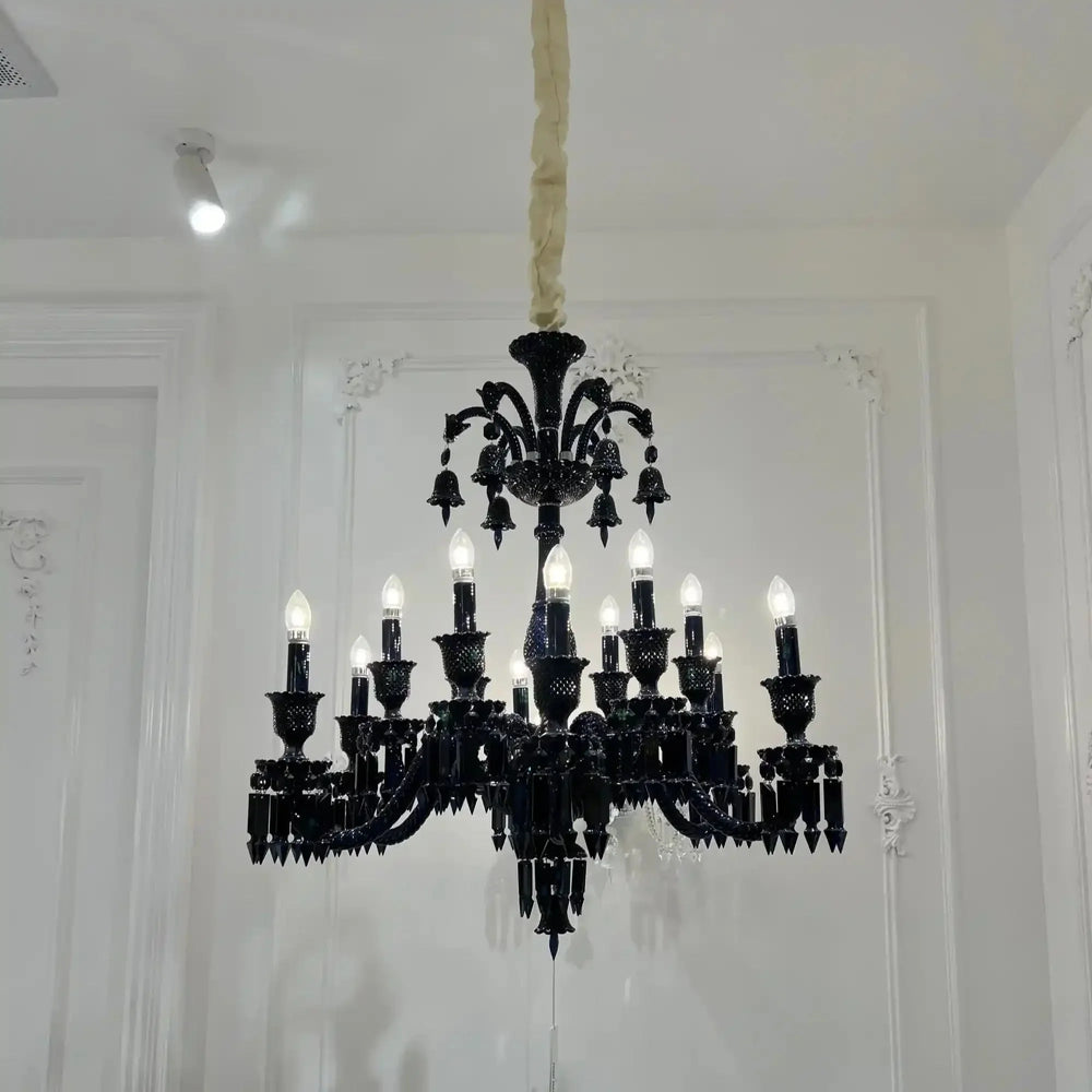 Classic Black Candle Style Chandelier Crystal Ceiling Pendant Lighting Fixture For Living/ Bedroom - Arialamps