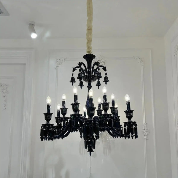 Classic Black Candle Style Chandelier Crystal Ceiling Pendant Lighting Fixture For Living/ Bedroom - Arialamps