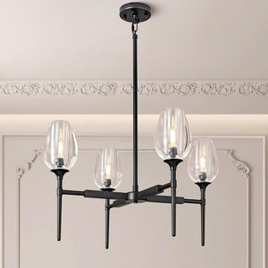 Crystal Black Adjustable 28" Tulip Pendant Chandelier with 4 Lights