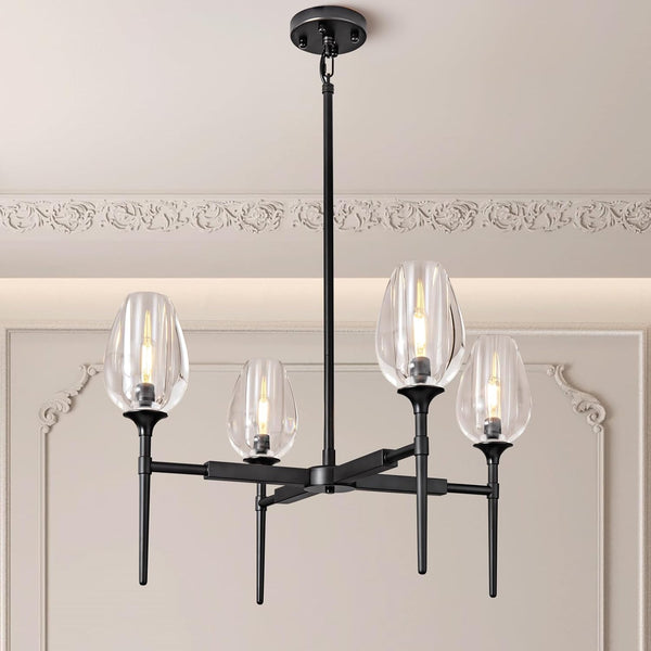 Crystal Black Adjustable 28" Tulip Pendant Chandelier with 4 Lights