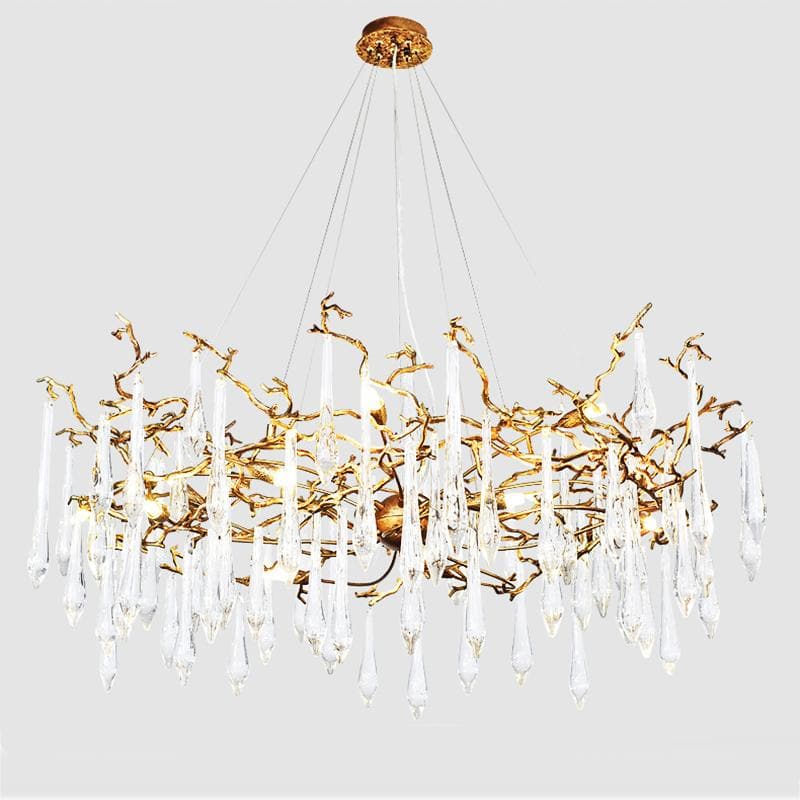 Branch Postmodern Long Teardrop Brass Chandelier Gold