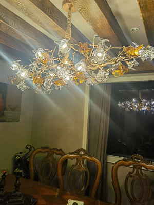 Designer Favorite Brass Branch Chandelier with Artistic Flower Glass for Dining Room Living Room and Kitchen Island-Chandeliers-Arialamps