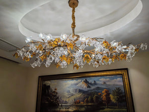 Designer Favorite Brass Branch Chandelier with Artistic Flower Glass for Dining Room Living Room and Kitchen Island-Chandeliers-Arialamps