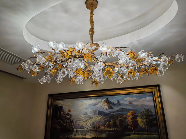 Designer Favorite Brass Branch Chandelier with Artistic Flower Glass for Dining Room Living Room and Kitchen Island-Chandeliers-Arialamps