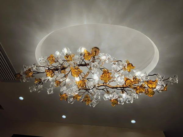 Designer Favorite Brass Branch Chandelier with Artistic Flower Glass for Dining Room Living Room and Kitchen Island-Chandeliers-Arialamps