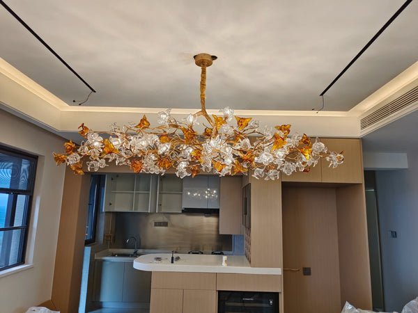 Designer Favorite Brass Branch Chandelier with Artistic Flower Glass for Dining Room Living Room and Kitchen Island-Chandeliers-Arialamps