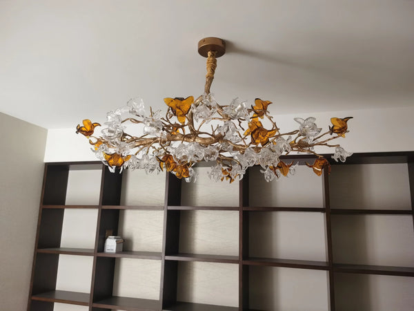Designer Favorite Brass Branch Chandelier with Artistic Flower Glass for Dining Room Living Room and Kitchen Island-Chandeliers-Arialamps