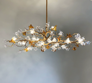 Designer Favorite Brass Branch Chandelier with Artistic Flower Glass for Dining Room Living Room and Kitchen Island-Chandeliers-Arialamps