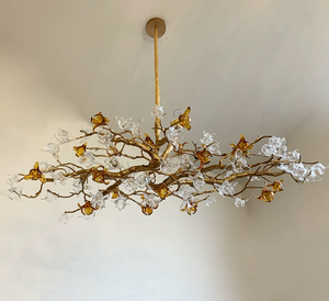 Designer Favorite Brass Branch Chandelier with Artistic Flower Glass for Dining Room Living Room and Kitchen Island-Chandeliers-Arialamps